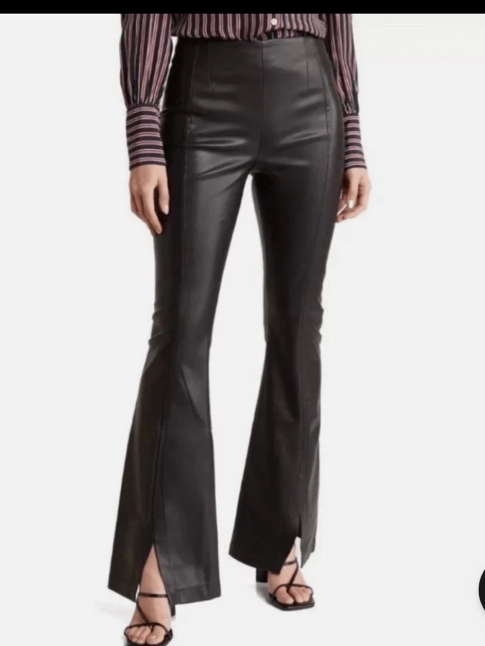 Free People Women's Black Faux Leather Flare Slit Pants sz 26 #T1